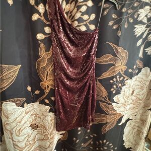 Wild Fable Burgundy Sequin One Shoulder Dress